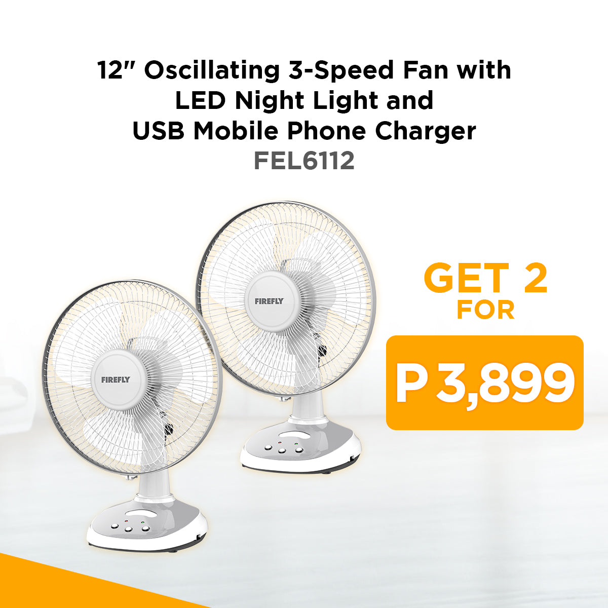 Buy 2 Firefly Rechargeable 12" ACDC Fan with Night Light for only P3,899