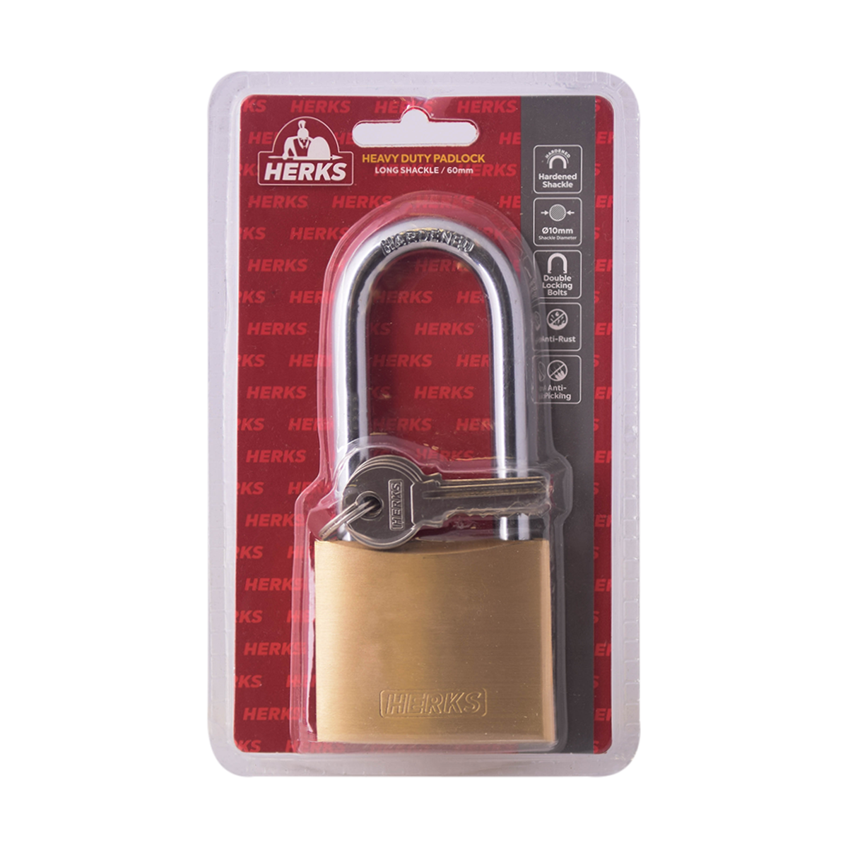 HERKS Heavy Duty Brass Padlock - Long Shackle