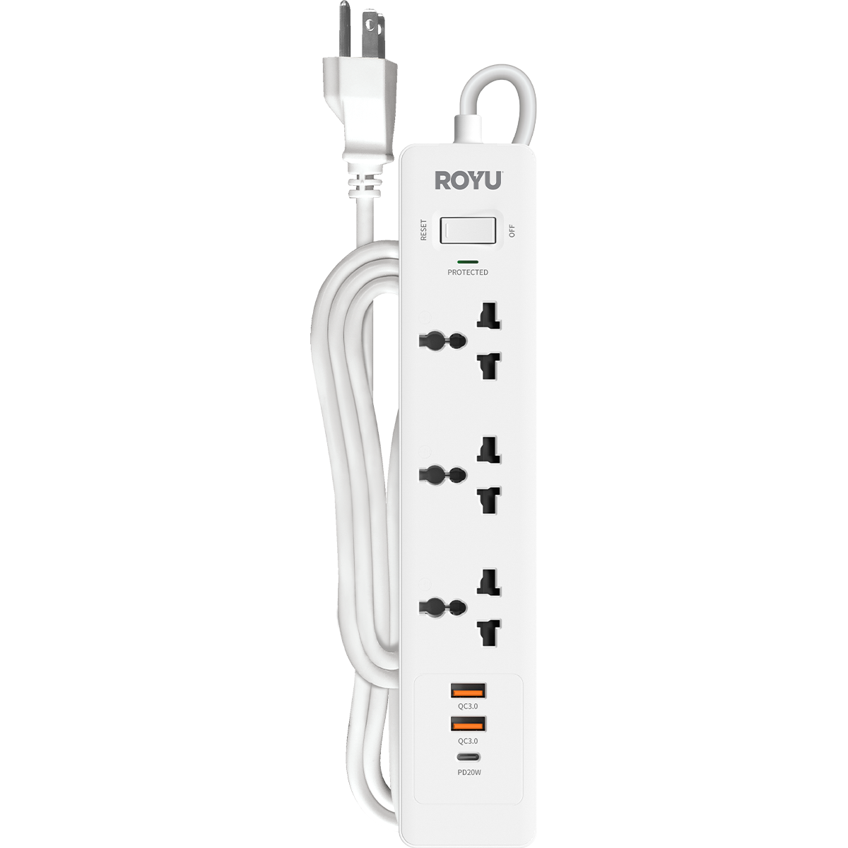 ROYU 3-Gang Power Strip with USB Ports