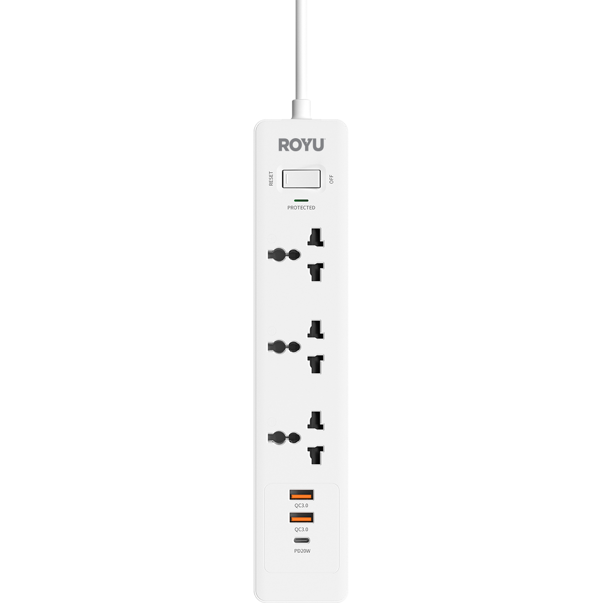 ROYU 3-Gang Power Strip with USB Ports