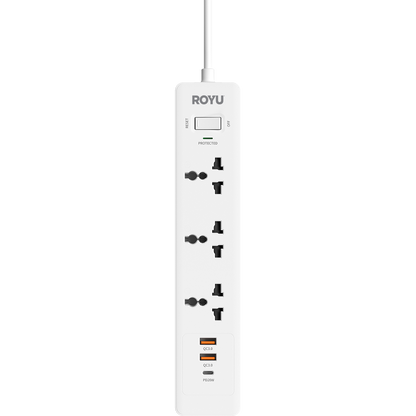 ROYU 3-Gang Power Strip with USB Ports