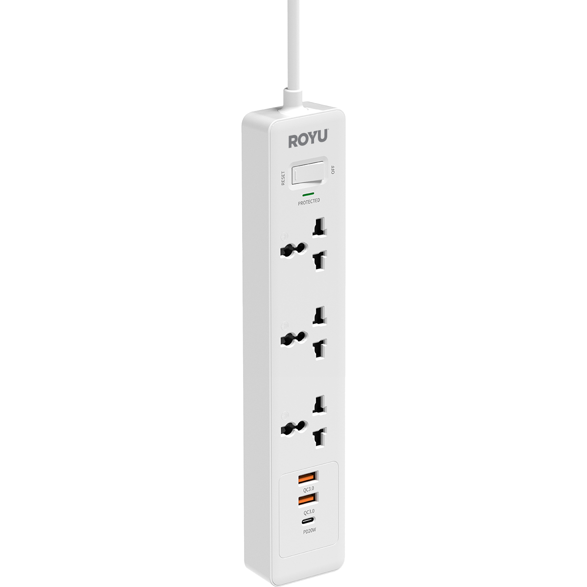 ROYU 3-Gang Power Strip with USB Ports