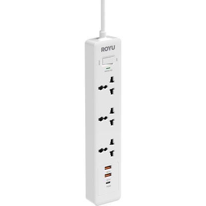 ROYU 3-Gang Power Strip with USB Ports