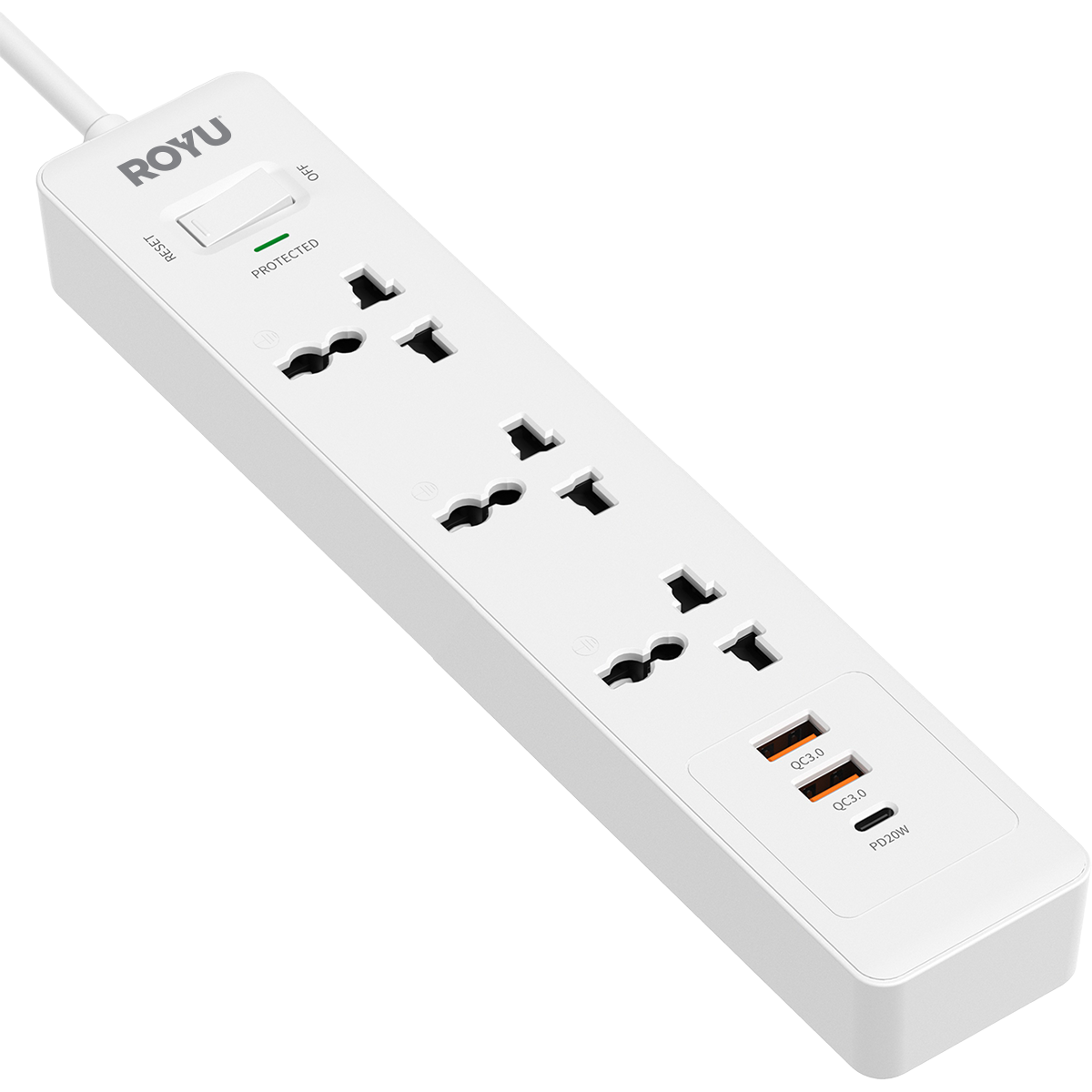 ROYU 3-Gang Power Strip with USB Ports