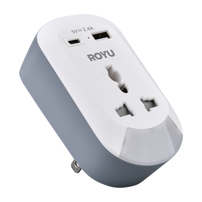 ROYU 1 Gang Wall Adapter with Night Light and USB Ports