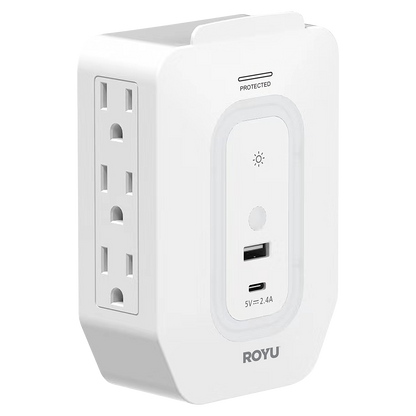 ROYU 6 Gang Wall Adapter with Night Light and USB Ports