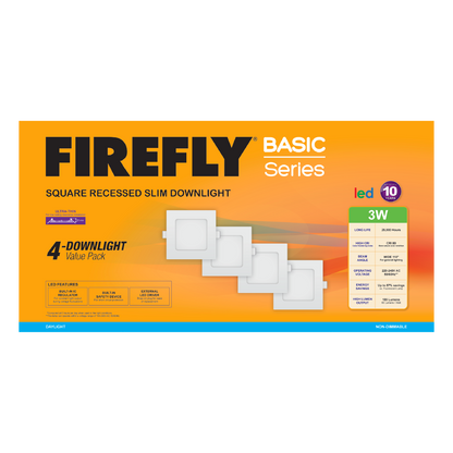 Firefly Basic Series 4-LED Square Recessed Slim Downlight Value Pack