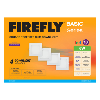 Firefly Basic Series 4-LED Square Recessed Slim Downlight Value Pack