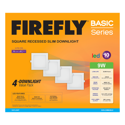 Firefly Basic Series 4-LED Square Recessed Slim Downlight Value Pack