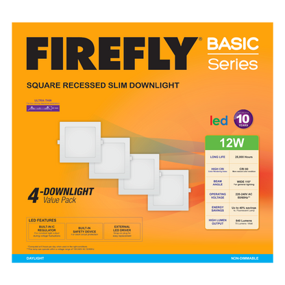 Firefly Basic Series 4-LED Square Recessed Slim Downlight Value Pack