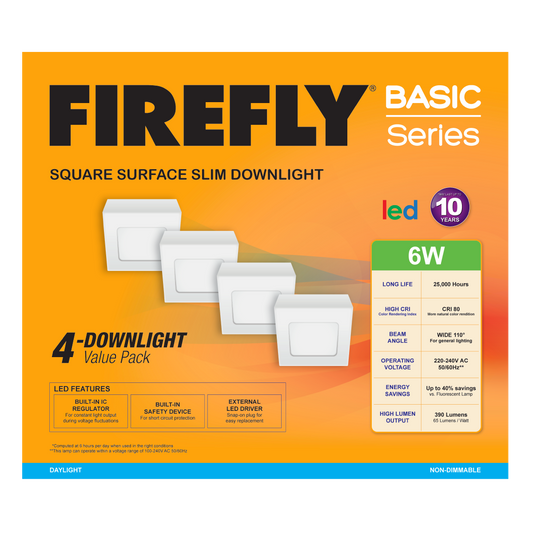 Firefly Basic Series 4-LED Square Surface Slim Downlight Value Pack