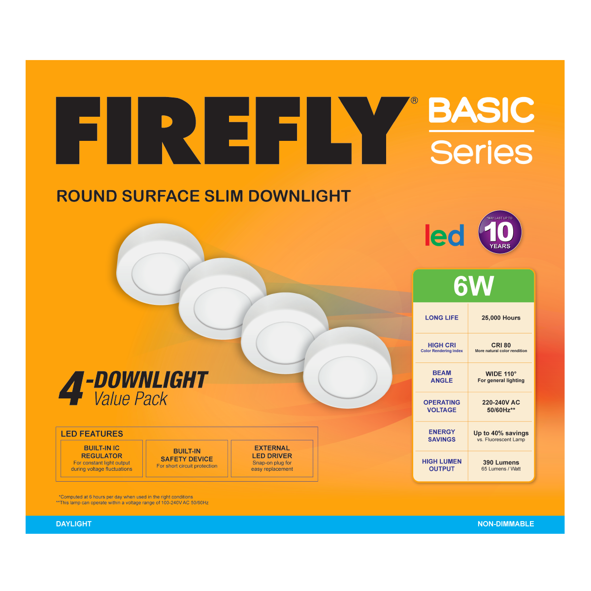 Firefly Basic Series 4-LED Round Surface Slim Downlight Value Pack