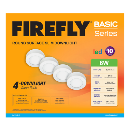 Firefly Basic Series 4-LED Round Surface Slim Downlight Value Pack