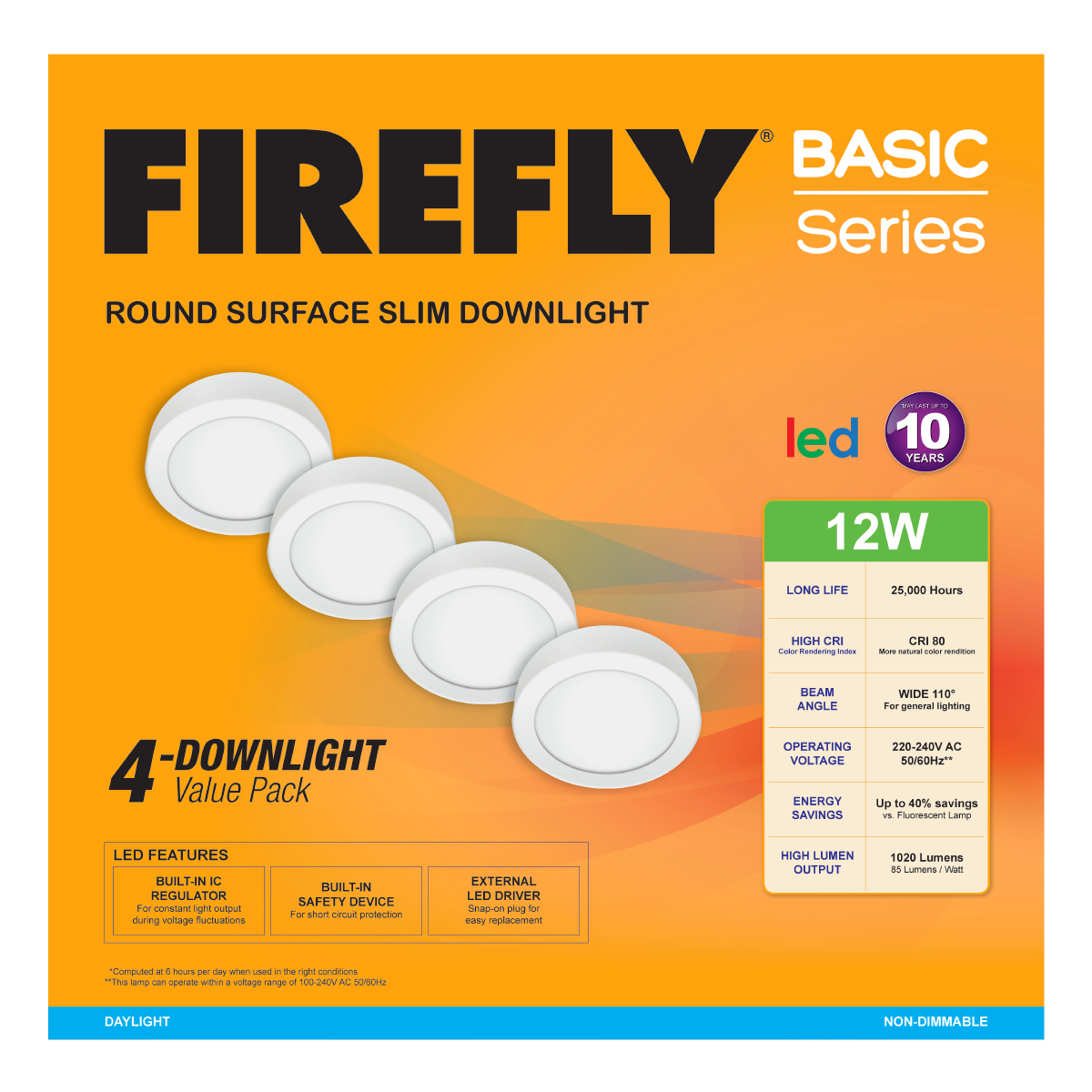 Firefly Basic Series 4-LED Round Surface Slim Downlight Value Pack