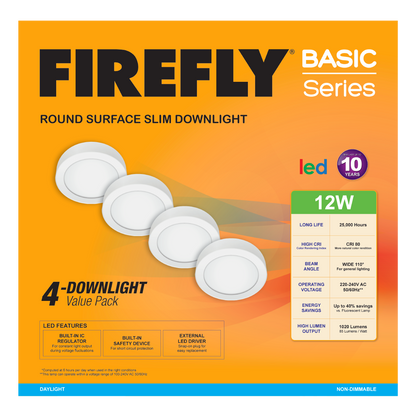 Firefly Basic Series 4-LED Round Surface Slim Downlight Value Pack